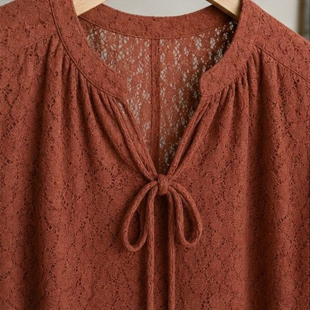 Rust Pleated Blouse - Picture 4 of 6